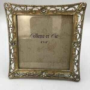 Collette et Cie 4" Enamel Yellow Crystal Rhinestone Gold Tone Picture Frame